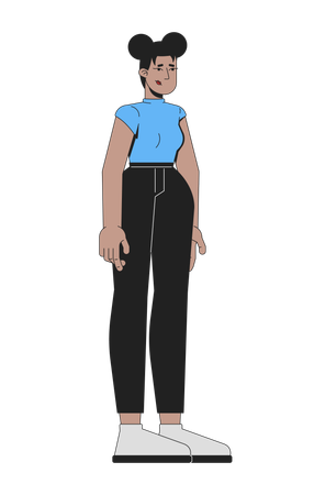 Besorgte junge schwarze Frau mit Afro-Dutt  Illustration