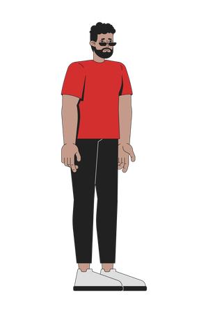 Besorgter schwarzer Mann mit Bart und Sonnenbrille in Freizeitkleidung  Illustration