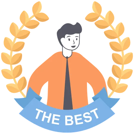 Employee Of The Year Award Best Award Wreath For Business Businessman Brunette Portrait Vector Illustration Flat Illustration