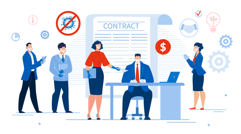 Best Deal, Partnership Contract Signing after Covid19 Epidemic Stop Illustration