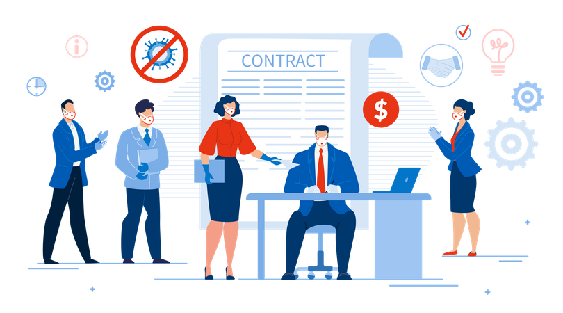 Best Deal, Partnership Contract Signing after Covid19 Epidemic Stop  Illustration