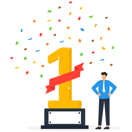 First Winner Achievement Success Or Business Victory Award Winning Celebration Or Best Employee Of The Month Triumph Concept イラスト