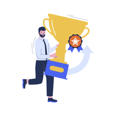 Vector Illustration Of Best Employee Winner Trophy Concept Winning Employee Celebrate Achievements Flat Design Illustration Illustration