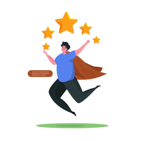 Illustration Of Happiness Getting Five Stars Perfect For Teamwork And Achieving Success Concept Illustration