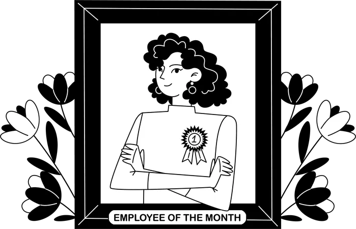 The Best Employee Of The Month Black And White Illustration 일러스트레이션