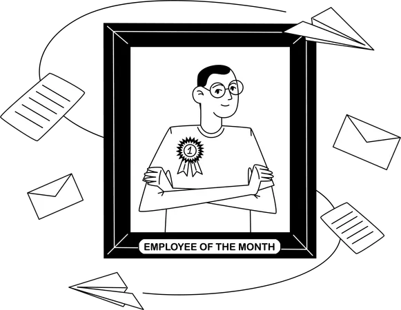 The Best Employee Of The Month Black And White Illustration 일러스트레이션