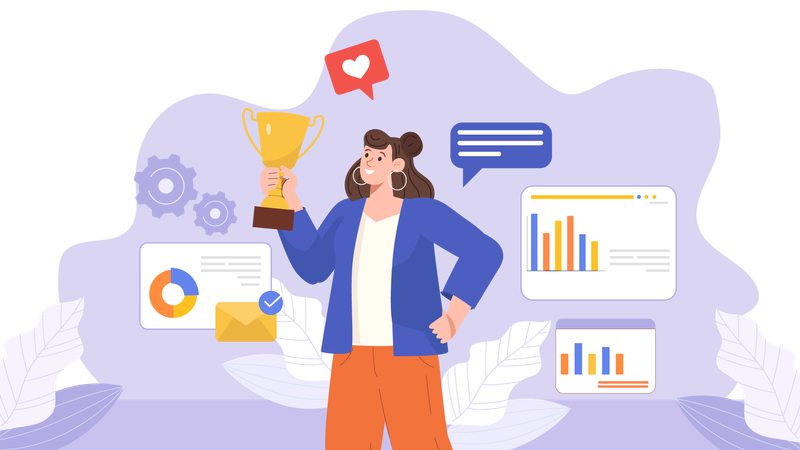 Best female employee holding award  Illustration