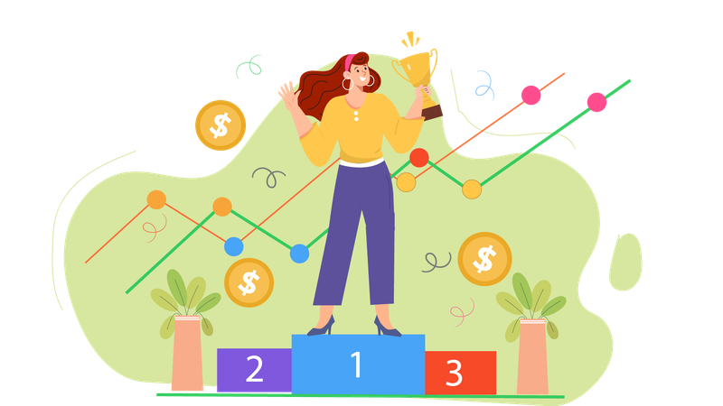 Best female employee holding trophy  Illustration