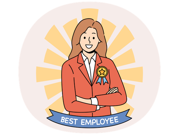Best Female employee standing with arms crossed in front of chest with medal  Illustration