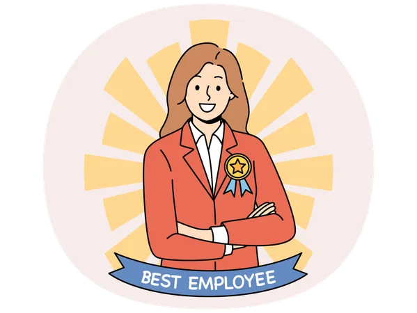 Best Female employee standing with arms crossed in front of chest with medal  Illustration