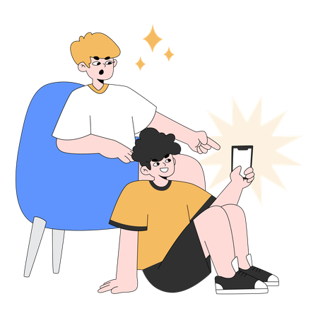 Best friend Have Fun with Smartphone  Illustration