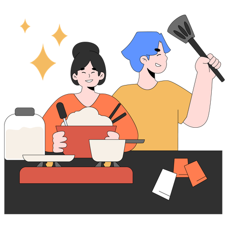 Best Friends Cooking Together in The Kitchen  Illustration