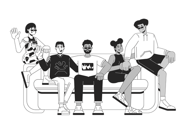 Best friends group sitting on couch  Illustration