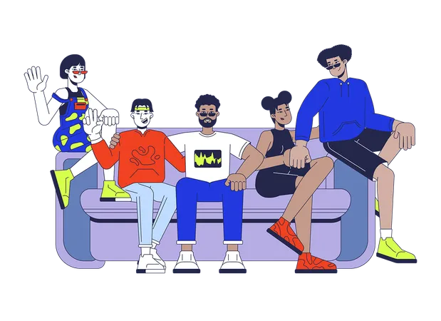 Best friends group sitting on couch  Illustration