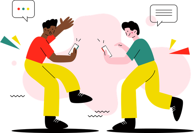 Best Friends Have Fun with Smartphone  Illustration