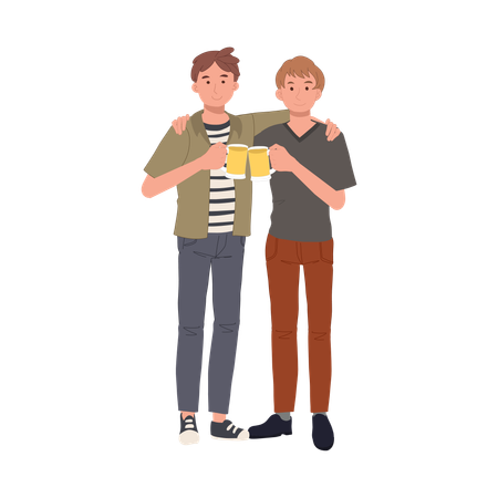 Best Friends Making a Toast with Beer Cheers  Illustration