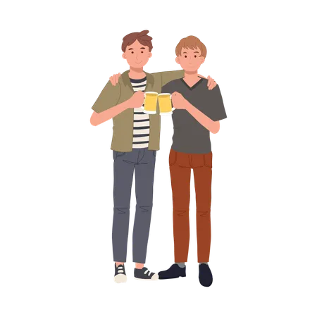 Best Friends Making a Toast with Beer Cheers  Illustration