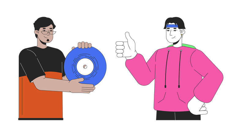 Best friends male retro enthusiasts diverse  Illustration