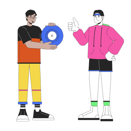 Best friends male retro enthusiasts diverse  Illustration