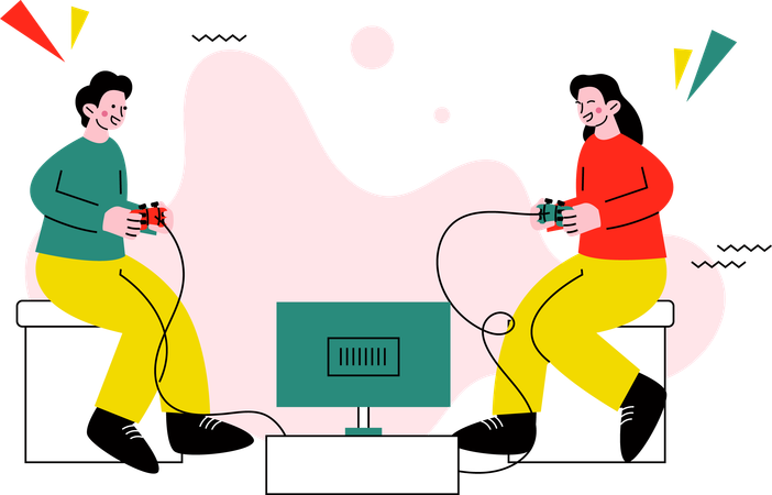 Best Friends Playing Game  Illustration