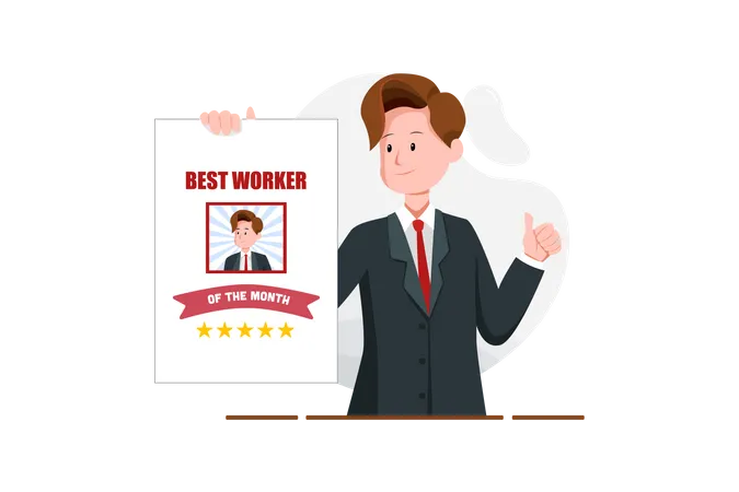 Businessman Or Manager Holds A Poster The Best Worker Illustration