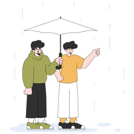 Beste Freunde an einem regnerischen Tag  Illustration