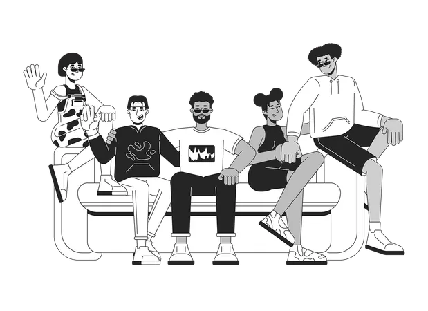 Beste Freunde-Gruppe sitzt auf der Couch  Illustration