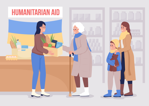 Besuch eines humanitären Zentrums  Illustration