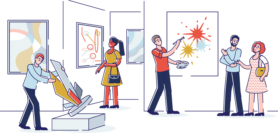 Besucher besuchen Kunstausstellung  Illustration