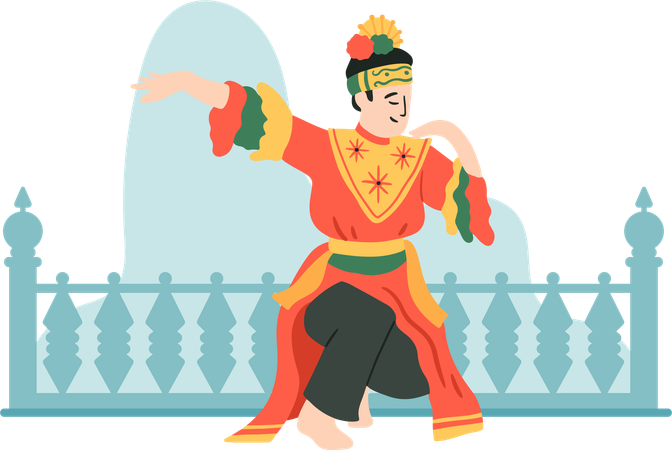 Betawi traditional dance from indonesia  Illustration