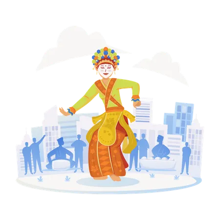 Betawi traditional mask dance Illustration