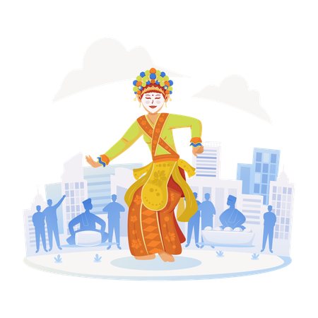 Betawi traditional mask dance  Illustration