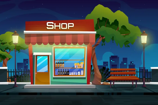 Beverage shop in park  Illustration