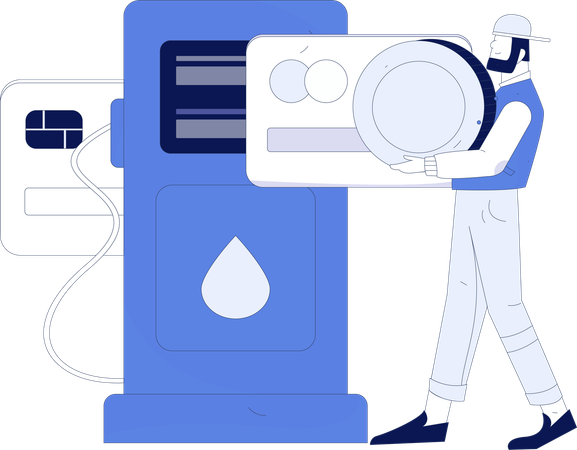 Bezahlen mit Bankomatkarte beim Tanken eines Autos  Illustration