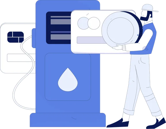 Bezahlen mit Bankomatkarte beim Tanken eines Autos  Illustration