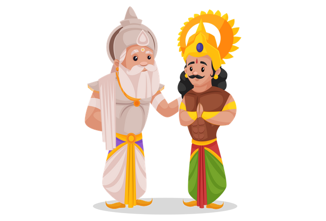 Bhishma Pitamaha conversando com Arjun  Ilustração