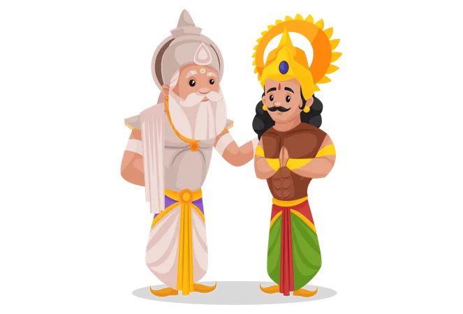 Bhishma Pitamaha conversando com Arjun  Ilustração