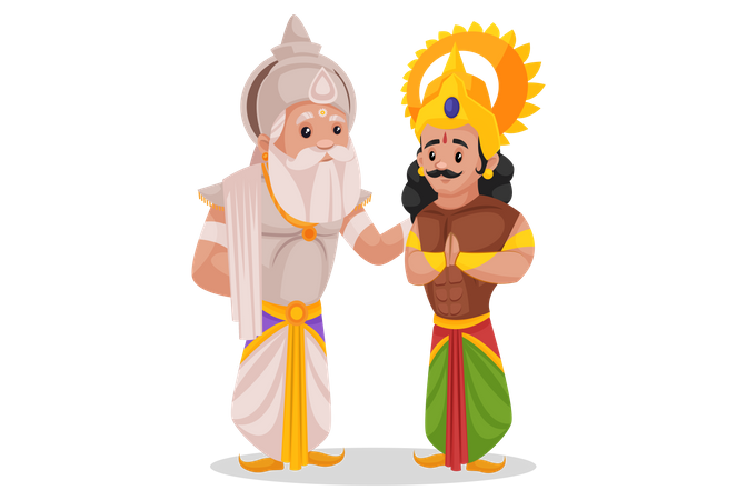 Bhishma Pitamaha conversando com Arjun  Ilustração
