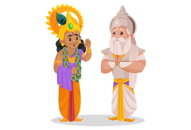 Bhishma Pitamaha conversando com o Senhor Krishna  Ilustração