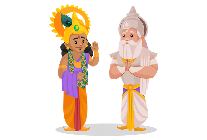 Bhishma Pitamaha hablando con el Señor Krishna  Ilustración