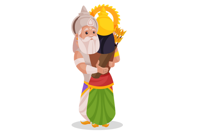 Bhishma Pitamaha hugging Arjun  Illustration