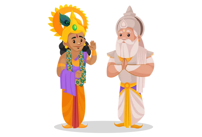 Bhishma Pitamaha talking with Lord Krishna  Illustration