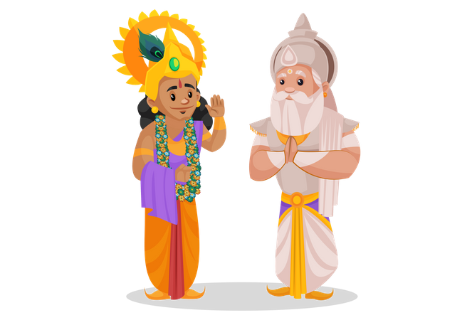 Bhishma Pitamaha talking with Lord Krishna  Illustration