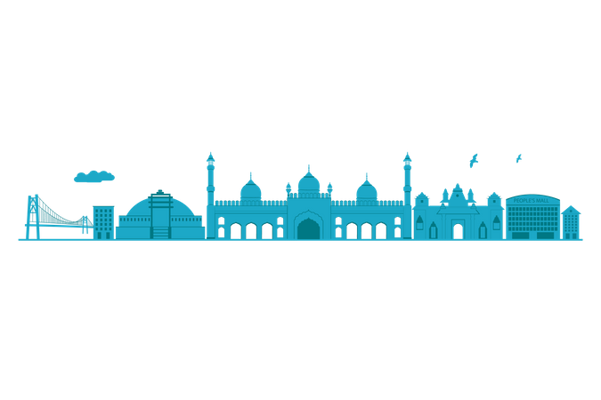 Bhopal Skyline in blue silhouette  Illustration