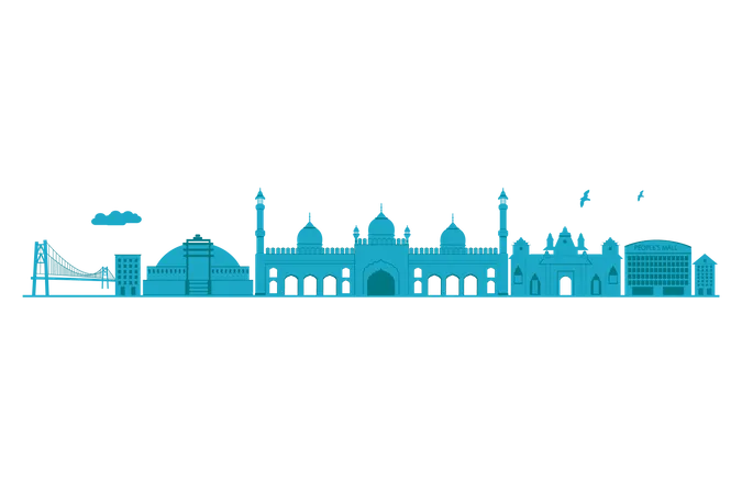 Bhopal Skyline in blue silhouette  Illustration