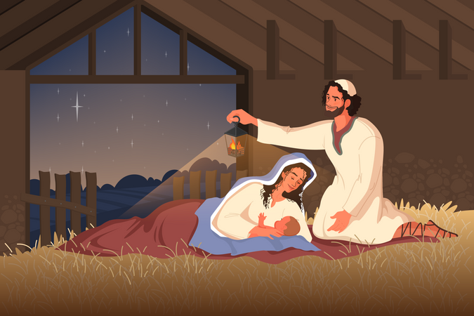 Bible narratives about the Nativity of Jesus Mary Illustration
