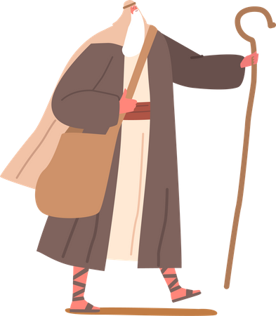 Biblical Moses Holding Staff Illustration