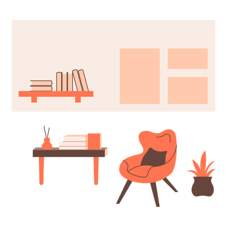 Bibliothèque avec chaise  Illustration