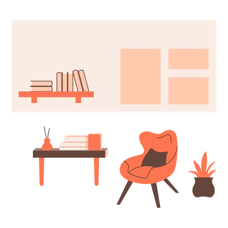 Bibliothèque avec chaise  Illustration