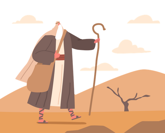 Moïse biblique se tient debout dans le bâton du désert  Illustration